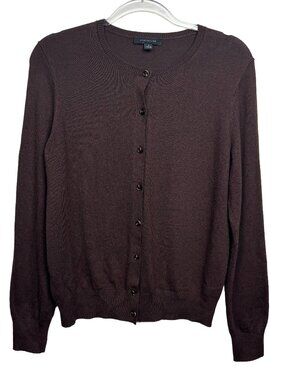 Crewneck Cardigan Chocolate Brown Slim Fit Ann Taylor Size M Shrunken Crew Cardi